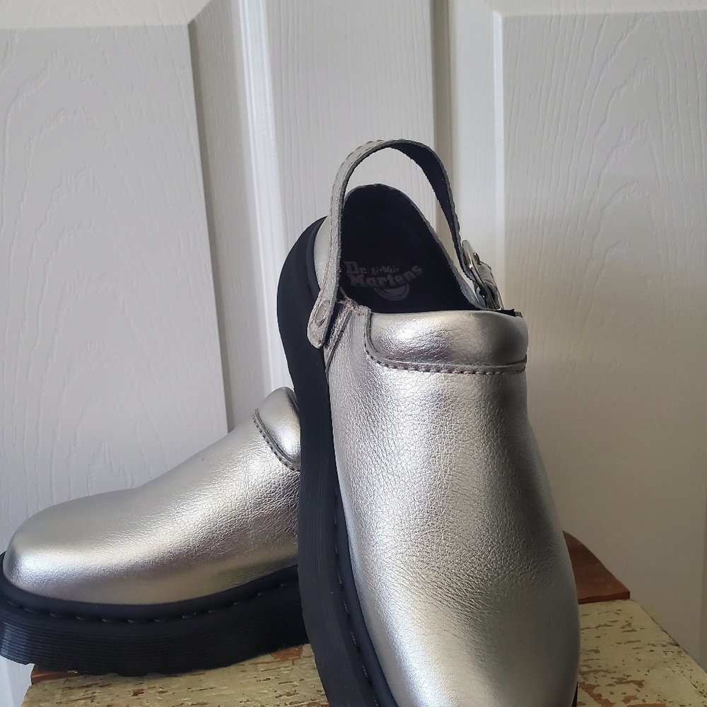 Silver Dr Martens Sling Back Mules - Picture 9 of 16